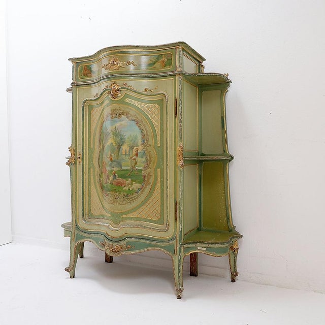 Baroque Venetian Baroque Curved Cabinet with Pastoral Scene, 1900 For Sale - Image 3 of 16