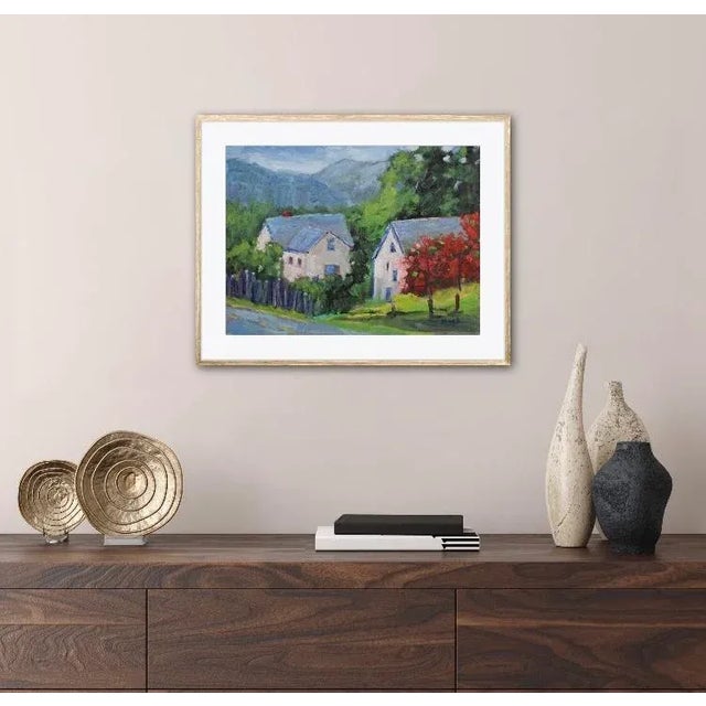 Blue Roses on Barn, Modern Impressionist Oil Painting For Sale - Image 8 of 12