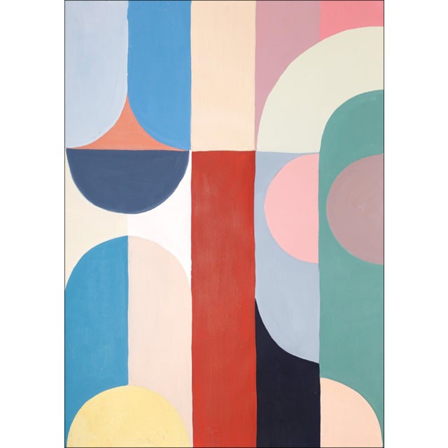 2026, Art Deco Painting Triptych, Slippery Slope, Acrylic Paint on Watercolor Paper, Pastel Pattens by Natalia Roman For Sale - Image 4 of 11