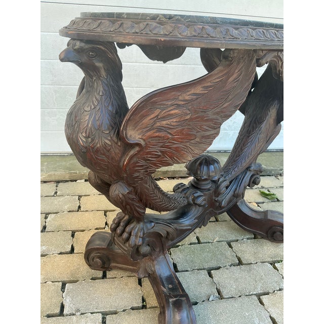 Antique Walnut Carved Spread Wing Eagles Base Marble Top Table For Sale In Providence - Image 6 of 12