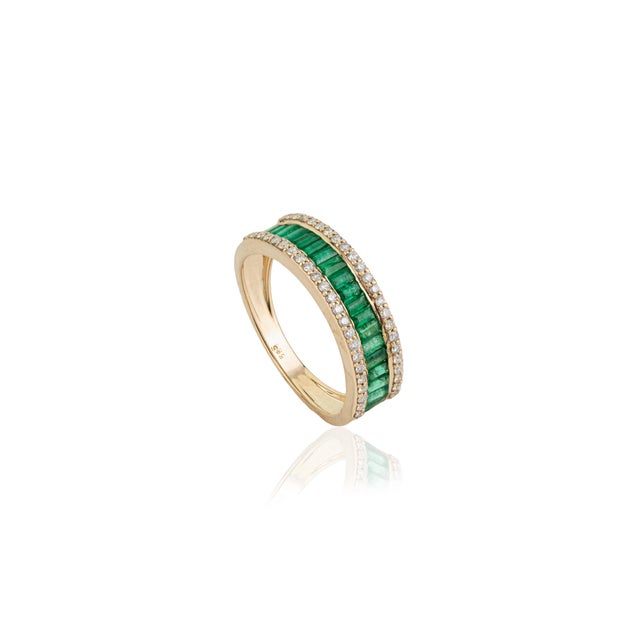 1ct Emerald & Diamond Eternity Band Art Deco Ring in 14k Gold Size 9 For Sale - Image 4 of 16