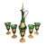 Vintage Venetian Tre Fuochi Gilded Emerald Green Glass Decanter and 5 Goblets For Sale