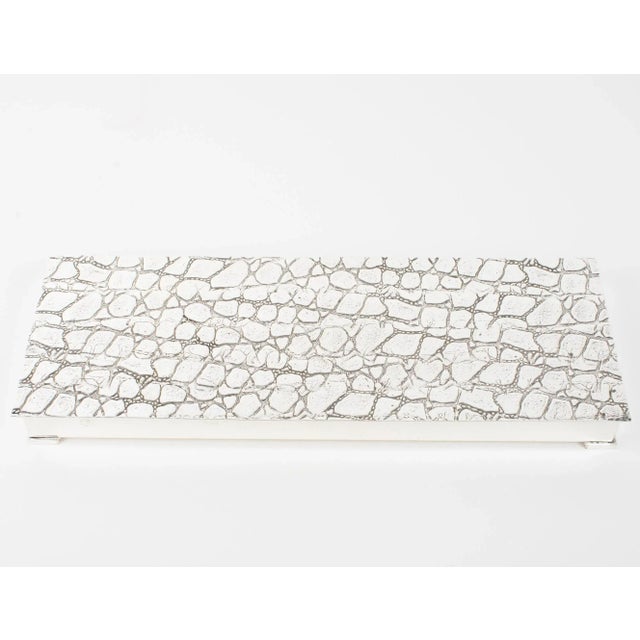 Metal Modernist Oversized Long and Flat Silver Plate Box With Crocodile Pattern, 1960s For Sale - Image 7 of 9