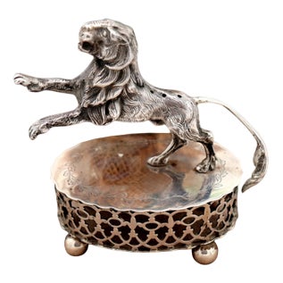 Silver Toothpick Holder with Lion For Sale