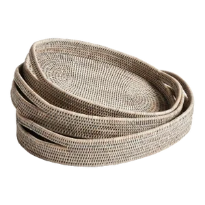 Burma Rattan Oval Serving Trays, Set Of 3