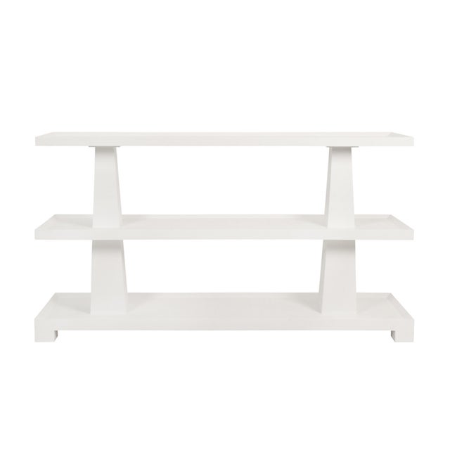 White Matthew Izzo Home Lowen Textured White Linen Three Tier Console Table For Sale - Image 8 of 8
