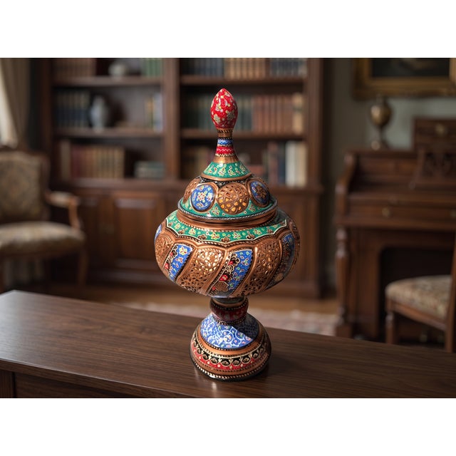 Vintage Hand Painted Openwork Copper Urn For Sale - Image 11 of 13