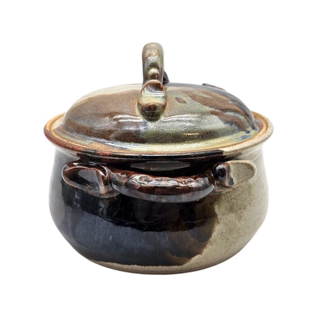 Contemporary 1980s Benitta Pauly California Studio Pottery Covered Stoneware Casserole 7" For Sale - Image 3 of 15