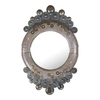 1990s R&Y Augousti Atlantis Shagreen Leather and Copper Vanity Mirror Paris France For Sale