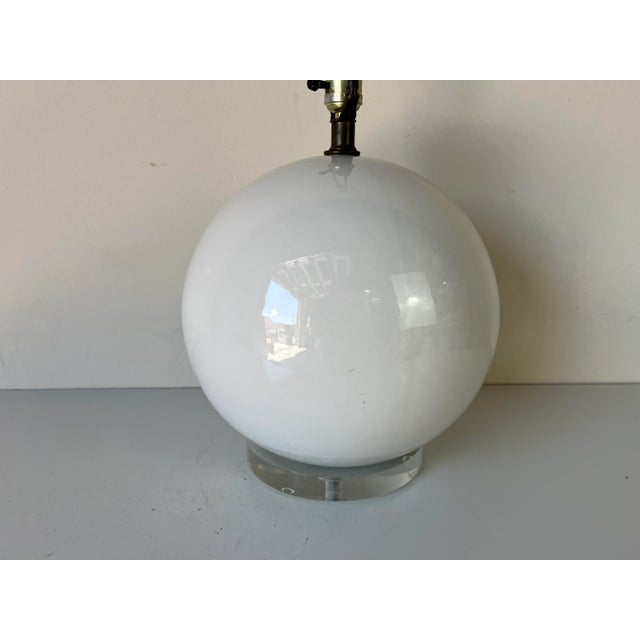 Ceramic 80's Postmodern Sphere Ball - Shape Ceramic Table Lamp on Lucite Base/Sold For Sale - Image 7 of 12