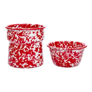 Crow Canyon Home Splatterware, Dip Chiller in Red & White - 2 Pieces For Sale