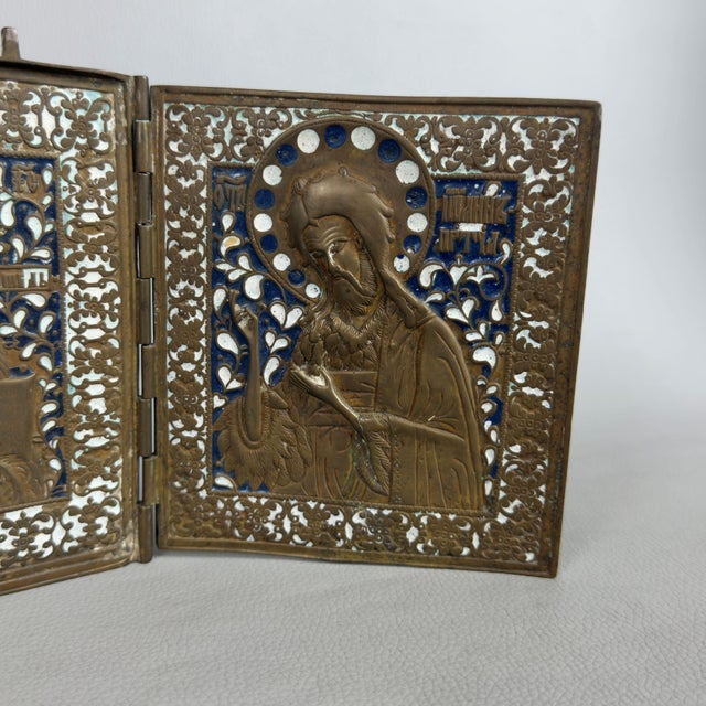 Triptych Sacred Icon Journey Christ Madonna, 1890s, Brass For Sale - Image 6 of 11