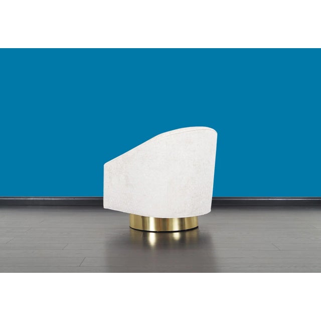 Mid-Century Modern Brass Swivel Lounge Chairs Attributed to Milo Baughman For Sale - Image 10 of 12