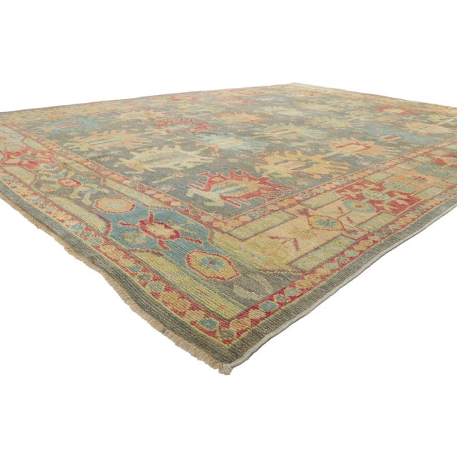 80736 Colorful Gray Modern Oushak Rug, 09'00 x 12'04. This hand-knotted wool Colorful Gray Modern Oushak rug brings...