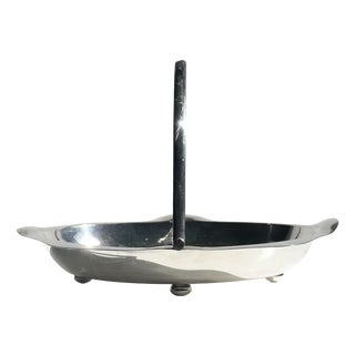 Italian Silver-Plated Footed Serving Basket with Folding Handle, 1960s For Sale