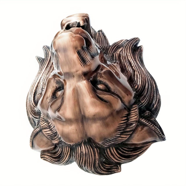 Copper Antique Copper Finish Metal Lion Head Wall Sculptures For Sale - Image 8 of 9