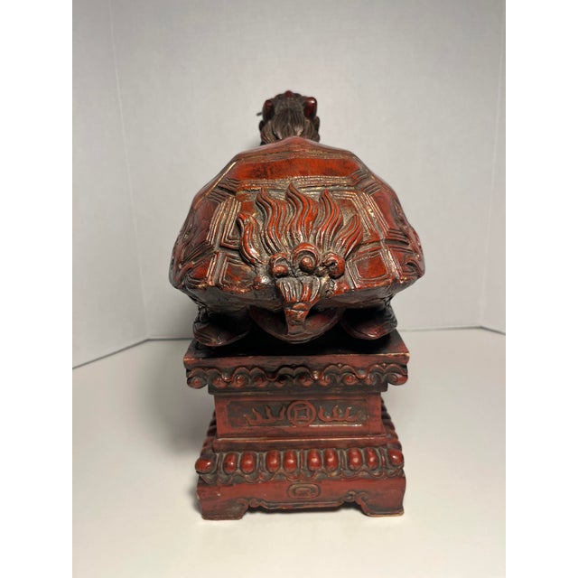 Chinese Pair of Late 19th Century Hand Carved Wood Antique Chinese Longgui Dragons Aka Dragon Turtles For Sale - Image 3 of 12