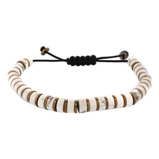 Men's White Howlite & Gold Hematite Beaded Adjustable Bracelet For Sale