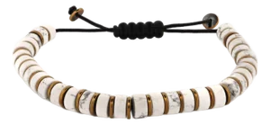 Men's White Howlite & Gold Hematite Beaded Adjustable Bracelet