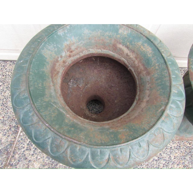 Rustic European Pair of Antique French Medici Style Cast Iron Urns For Sale - Image 3 of 18