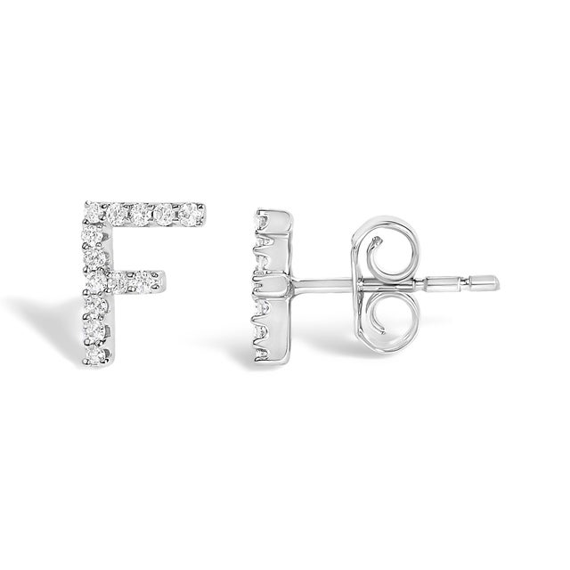 Contemporary 10K White Gold 1/10 Cttw Diamond 'F' Initial Stud Earring For Sale - Image 3 of 5