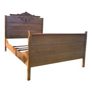 Antique Carved Oak Full Size Bed Frame For Sale