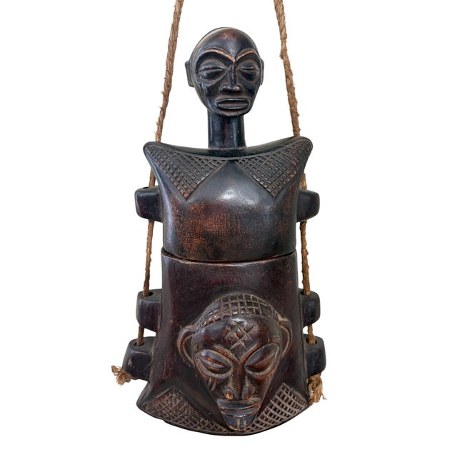 Vintage Tribal African Luba Congolese Female Sculpture Hand-Carved Box Handcrafted from African softwood, this authentic...