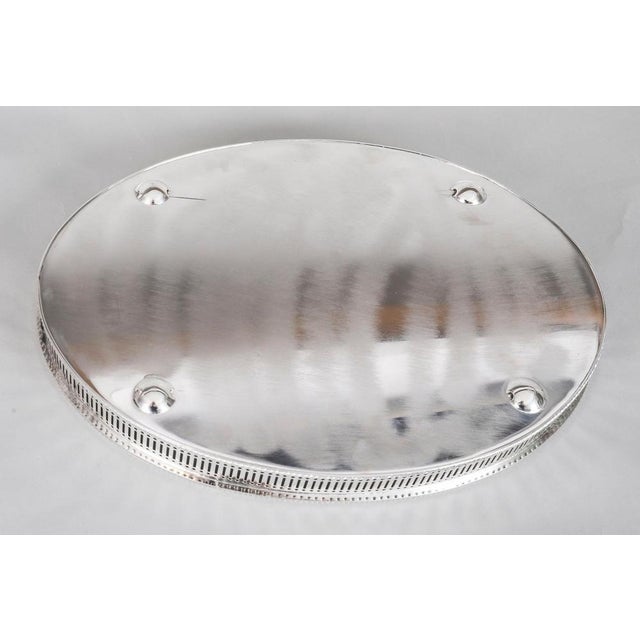 Silver Antique 20th Century Victorian Oval Silver Plated Gallery Tray, 1920s For Sale - Image 8 of 12