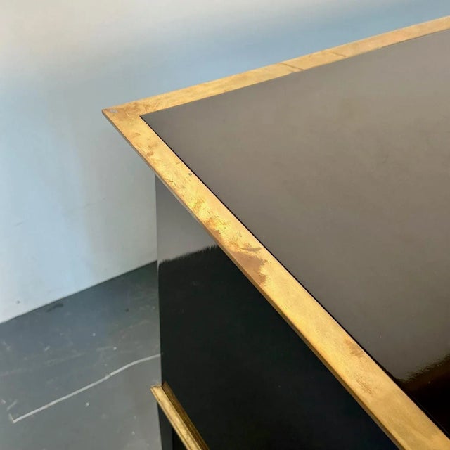 French Hollywood Regency Style Ebony Lacquer Executive Desk / Writing Table For Sale - Image 12 of 13