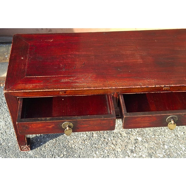 Chinese Rouge Lacquered and Carved Elmwood Kang Table, Circa 1850s For Sale - Image 9 of 10
