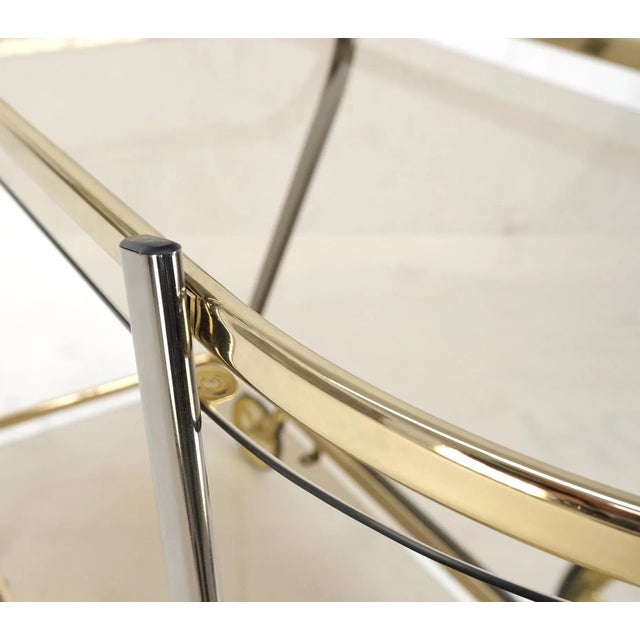 Mid-Century Modern Smoked Glass Half Round Shape Serving Card Bar on Wheels For Sale - Image 10 of 13