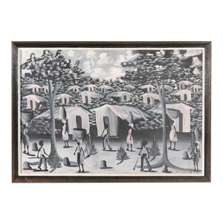 Vintage Haitian Village Painting For Sale