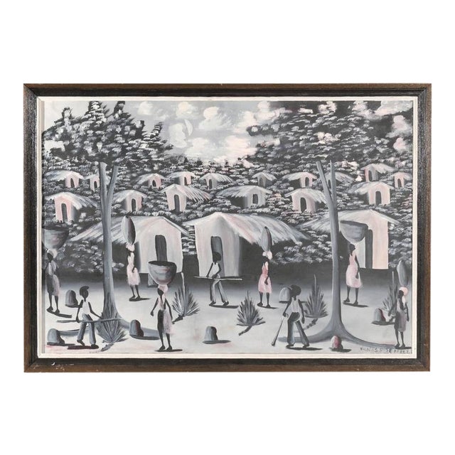 Vintage Haitian Village Painting For Sale