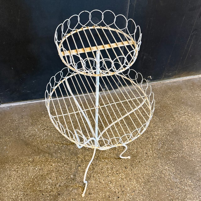 Mid 20th Century Antique White Wrought Iron Two Tiered Decorative Garden Plant Stand For Sale - Image 5 of 6
