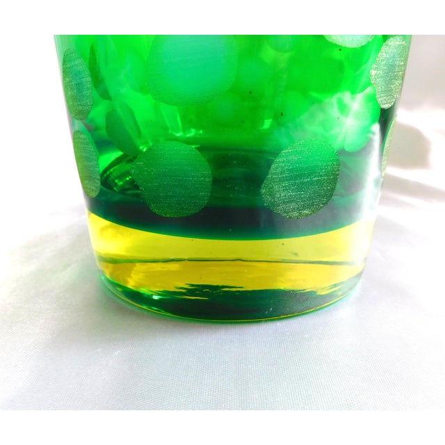 Tall Green Cut to Clear Murano Glassware Vase For Sale - Image 4 of 7