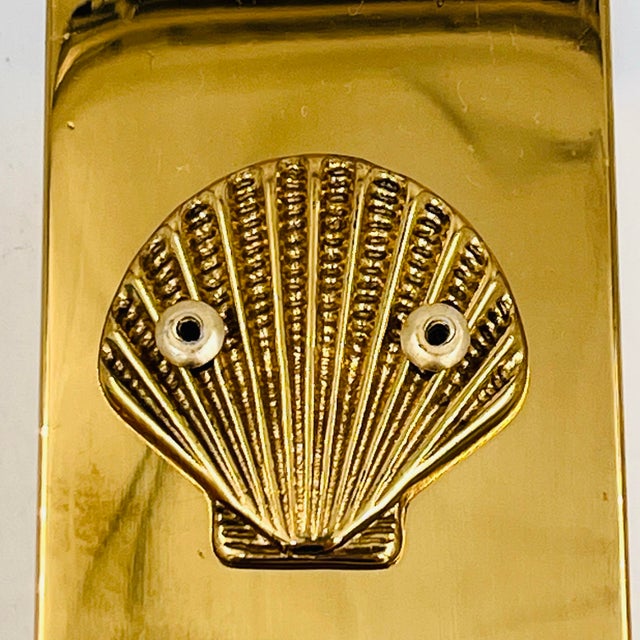 1970s Vintage Brass Wall Mounted Match Stick Holder With Scallop Shell For Sale - Image 5 of 9