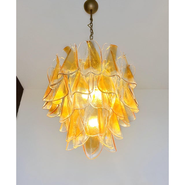 Mid-Century Modern Vintage Italian Murano Chandelier with 41 Rondini Amber Glass, 1990s For Sale - Image 3 of 18
