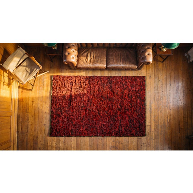 Textile 1930s Red Abstract Antique American Shaker Pile Rug 3'1" X 5'10" Handknotted Wool Carpet For Sale - Image 7 of 8