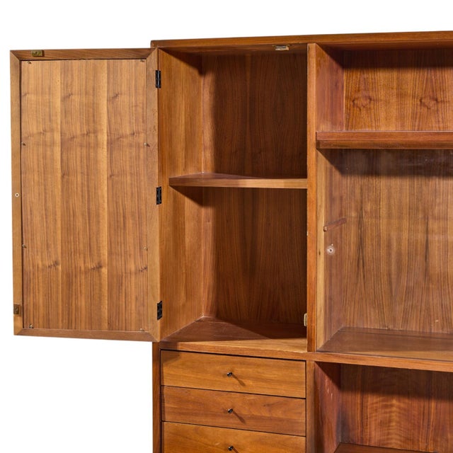 Wood Dillingham Mid Century Walnut and Cane Sideboard Credenza and Hutch For Sale - Image 7 of 14