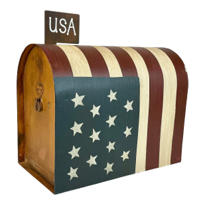 Mid-Century Americana Boho Chic Arts & Crafts Tole Painted Flag Mail Box Holiday Accent - 4th of July