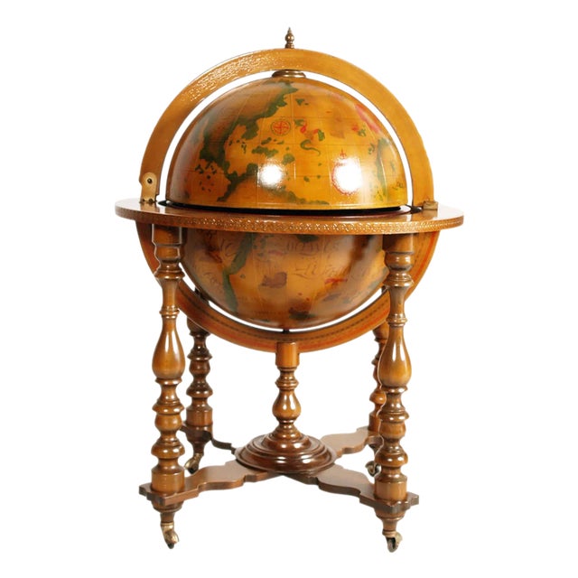 Italian Cocktail Bar Cart on Decorated World Map, 1950s For Sale