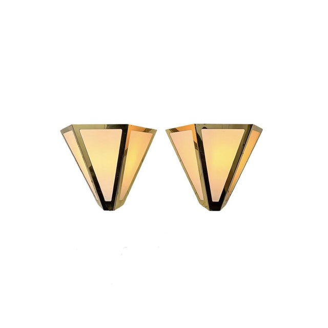 1970s Pyramid Brass and Acrylic Geometric Wall Lights from Kullmann, 1970s, Set of 2 For Sale - Image 5 of 11