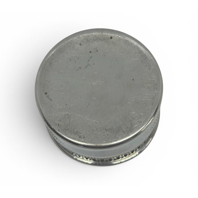 Metal Vintage Eastern Pewter 3 3/4” Wine or Champagne Bottle Coaster Reticulated Pierced Lattice Gallery Rim For Sale - Image 7 of 11