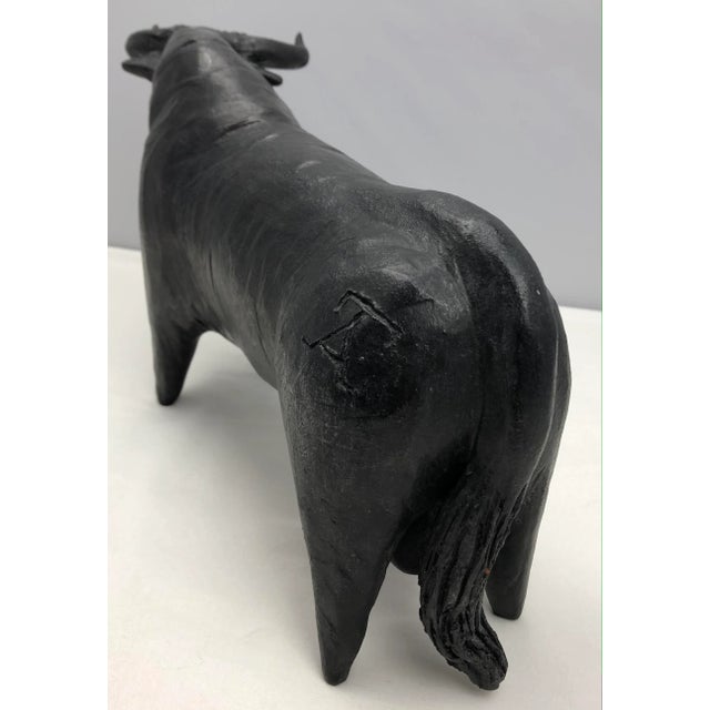 Large French Midcentury Carved Bull Sculpture, Signed Tali For Sale In Miami - Image 6 of 12