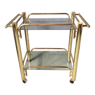 Vintage Gold Bar Cart on Wheels For Sale