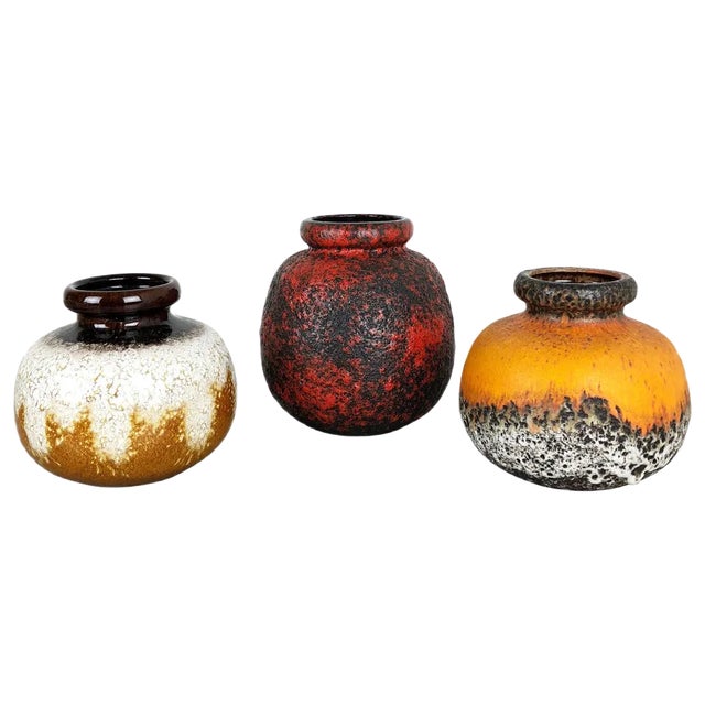 Multi-Colored Fat Lava Ceramic Vases from Scheurich, Germany, 1970s, Set of 3 For Sale