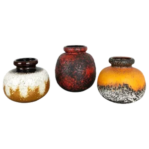 Multi-Colored Fat Lava Ceramic Vases from Scheurich, Germany, 1970s, Set of 3