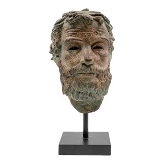 Grand Tour Style Verdigris Patinated Bronze Classical Head Fragment For Sale