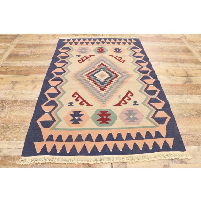 Textile Vintage Persian Shiraz Kilim Rug - 03'10 X 05'10 For Sale - Image 7 of 9
