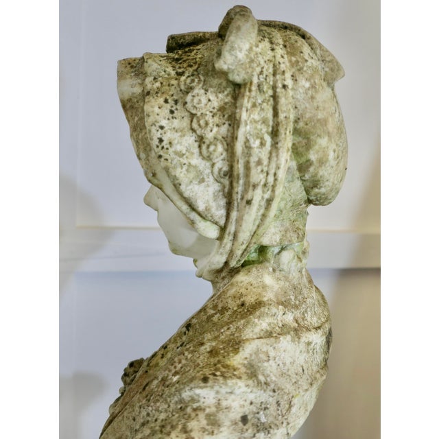 After Jean-Baptiste Greuze, Bust of a Young Girl in a Knotted Headdress, 1800s, Marble For Sale - Image 3 of 13